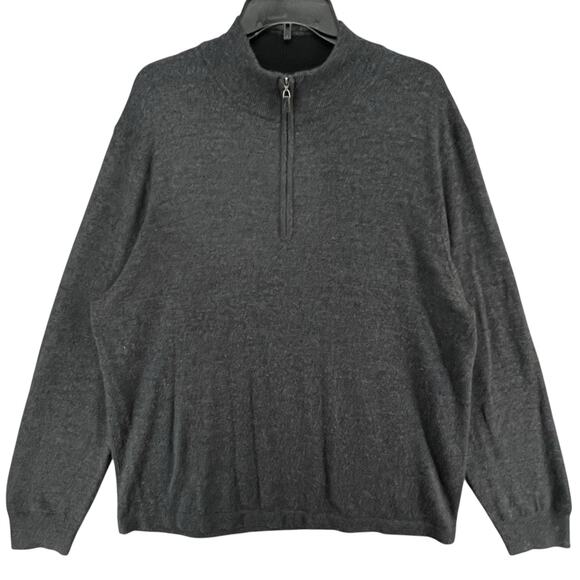 Joseph Abboud Wool Sweater Men XXL Gray Extra Fine Merino 1/4 Zip Classic Preppy - Picture 1 of 12